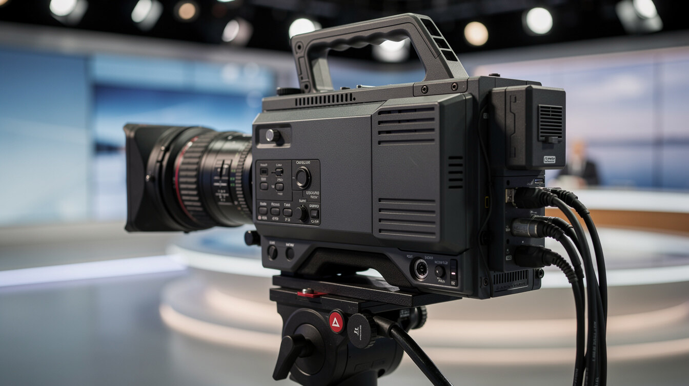 Professional broadcast television camera on a studio set