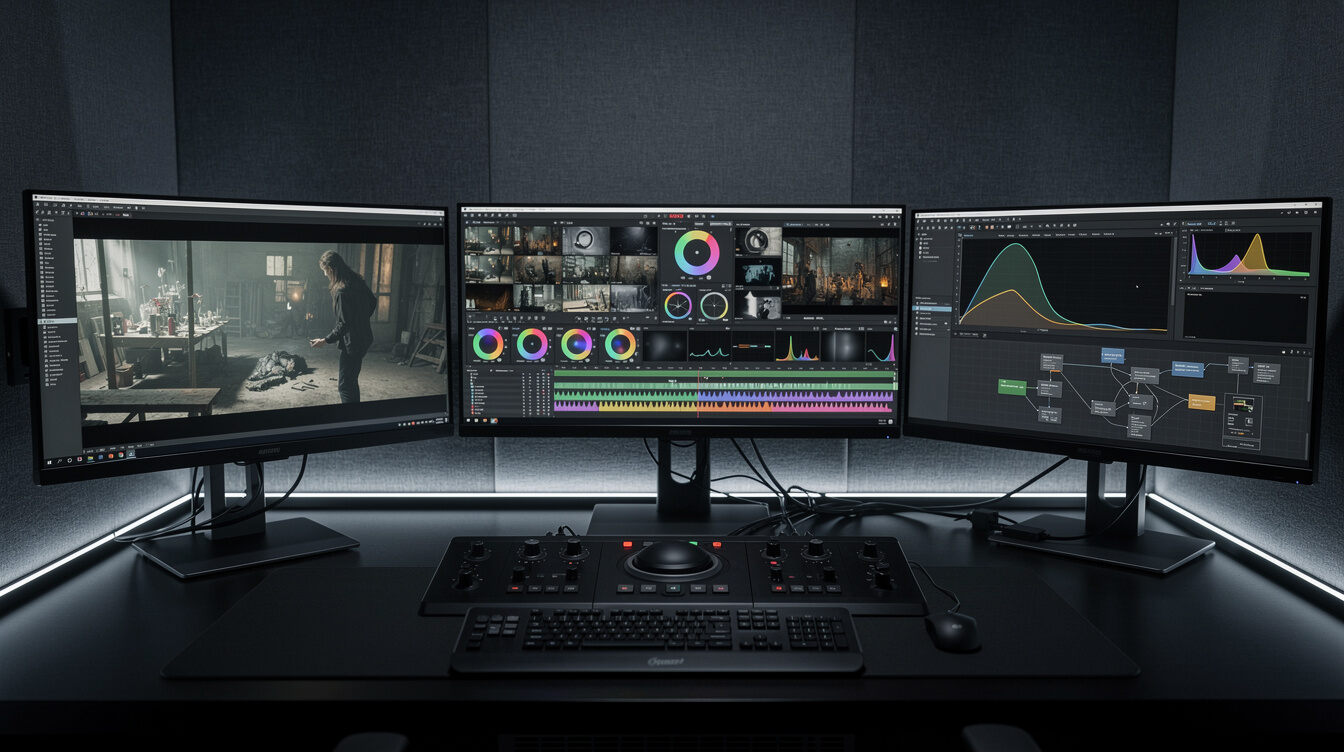 Video editing suite with multiple monitors