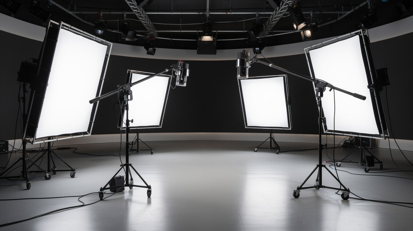 Studio softbox lighting equipment on stands